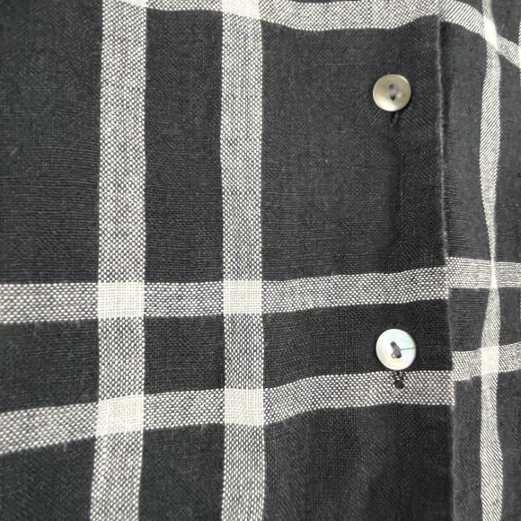 Talbots Women Irish Linen Button Up Shirt Size 18 Black Plaid Beachy Capsule - Picture 9 of 10